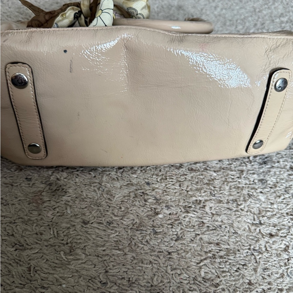 Coach Beige Leather Satchel with Floral Scarf - Picture 5 of 10